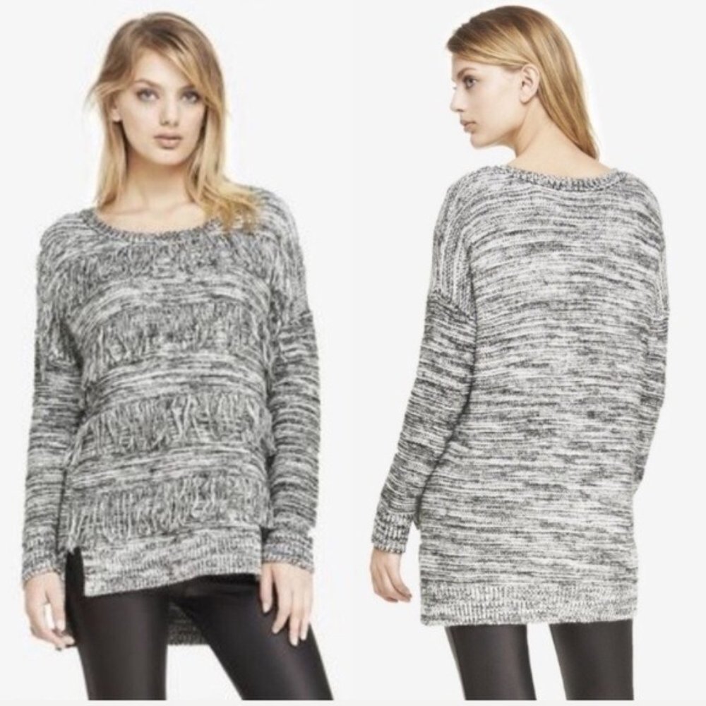 Express Wool Blend Fringe Marled Gray Sweater Size Small (S)